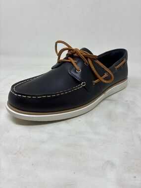 Cole Haan Navy Leather Boat Shoes with Tan Leather Laces 12 M